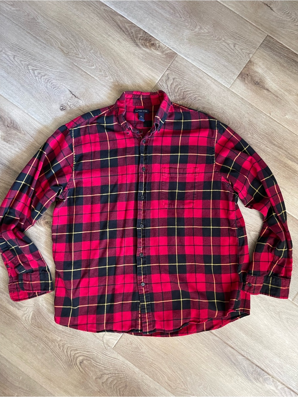 Lands End Red Plaid Button-Up Flannel Shirt for Men